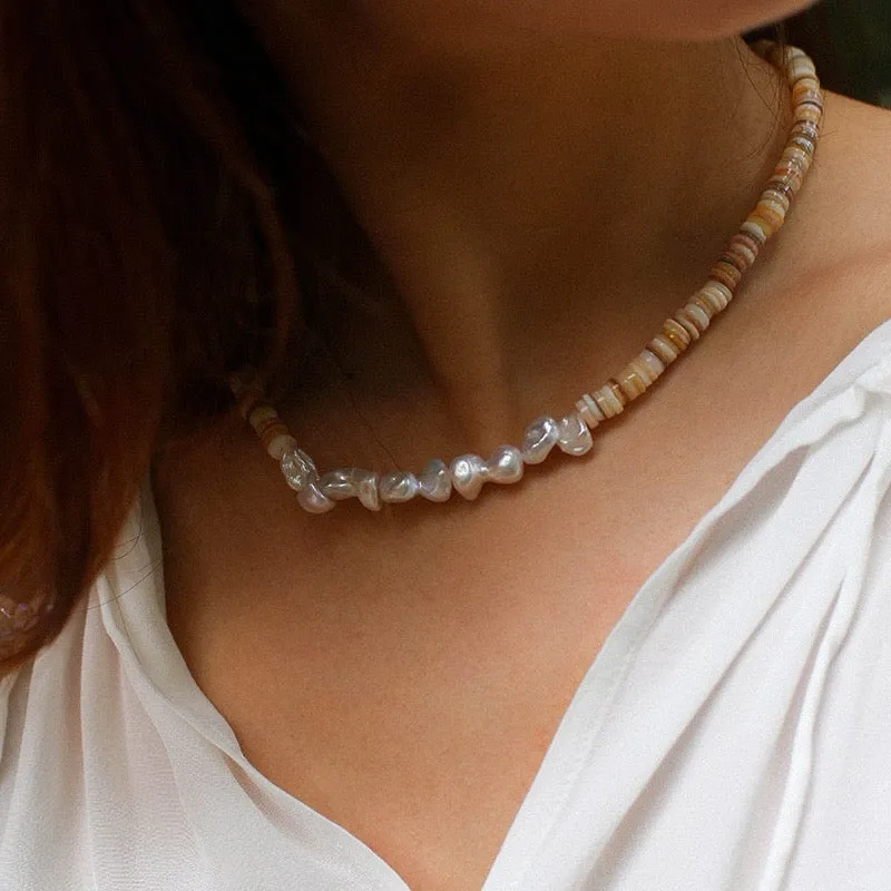 Baroque Pearl Necklace with Colorful Shell