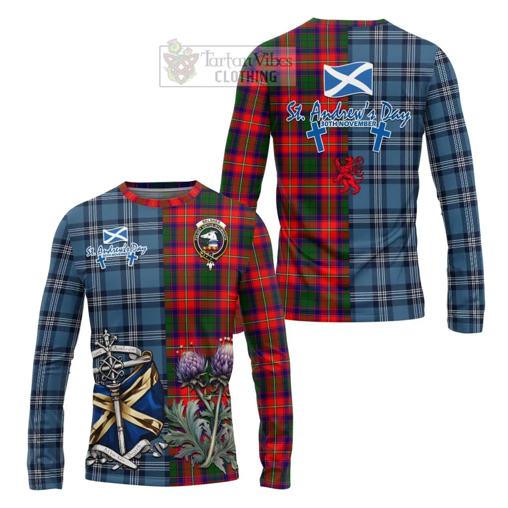 Belshes (Belsches) Tartan Long Sleeve T-Shirt Happy St. Andrew's Day Half Tartan Style