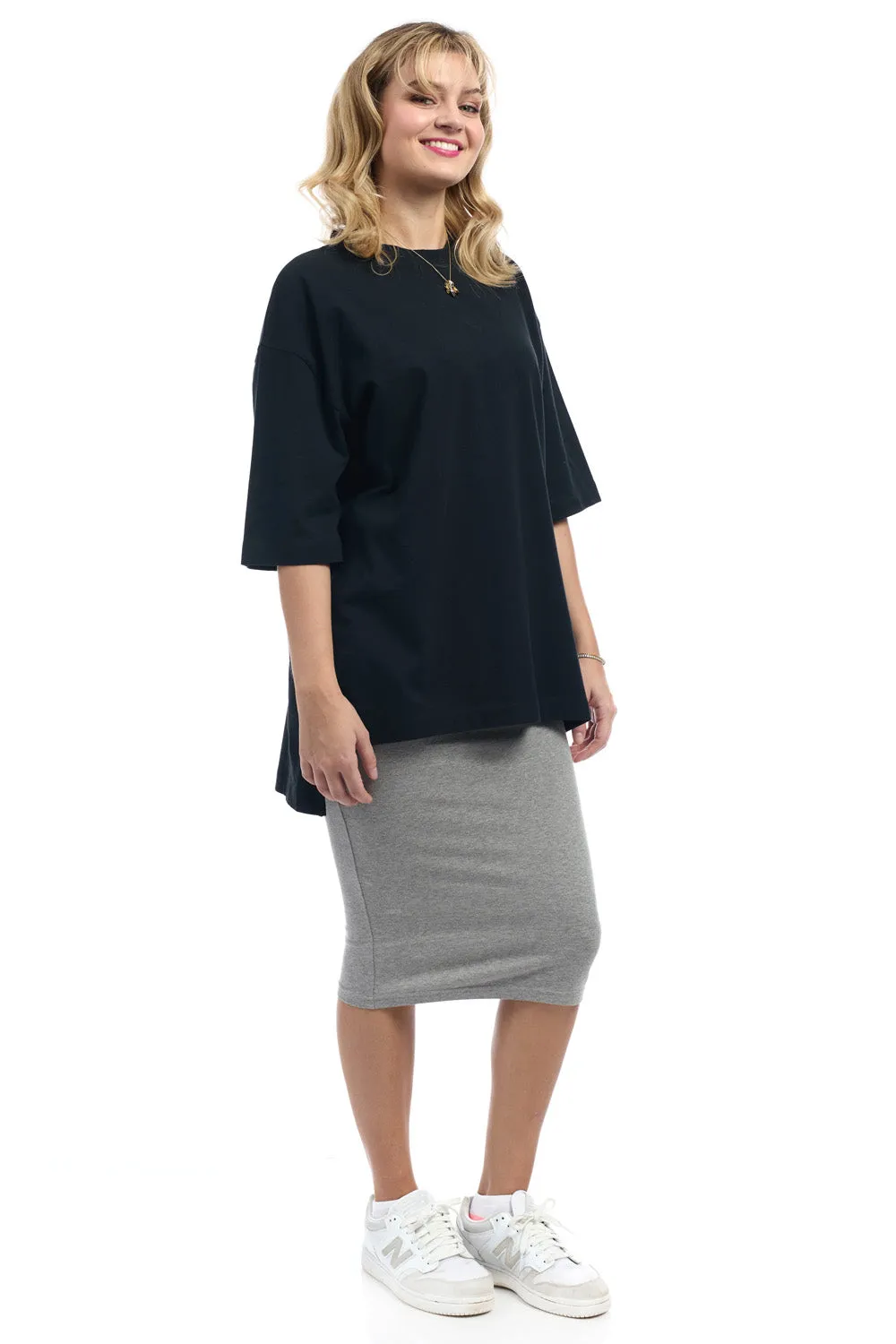 Black 3/4 Sleeve Cotton Oversized Hi-Lo Tunic T-shirt