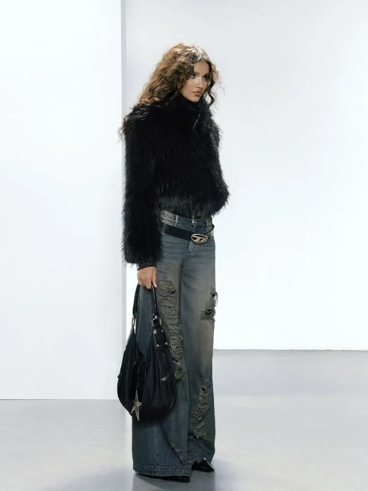 Black Eco Fur Coat【s0000005641】