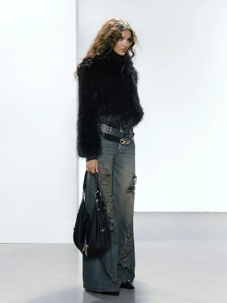 Black Eco Fur Coat【s0000005641】