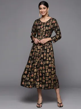 Black Printed Empire Dress