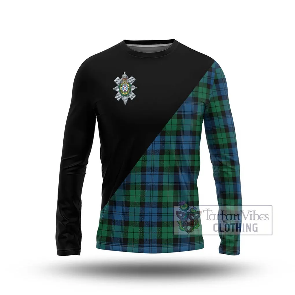 Black Watch Ancient Tartan Long Sleeve T-Shirt with Family Crest and Military Logo Style