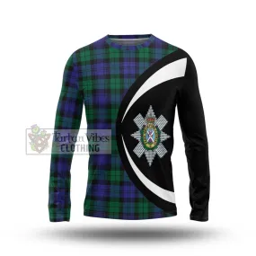 Black Watch Modern Tartan Long Sleeve T-Shirt with Family Crest Circle Style