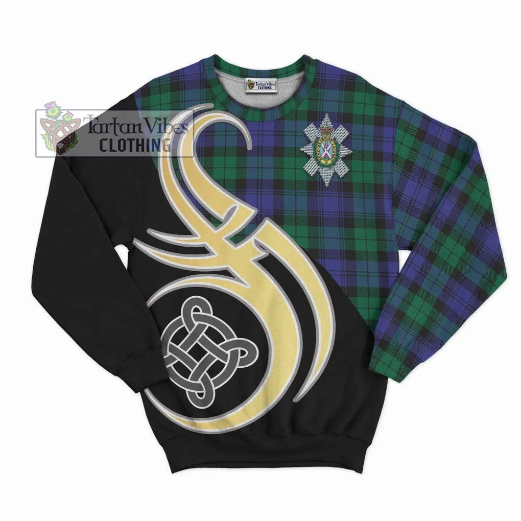 Black Watch Modern Tartan Sweatshirt with Family Crest and Celtic Symbol Style