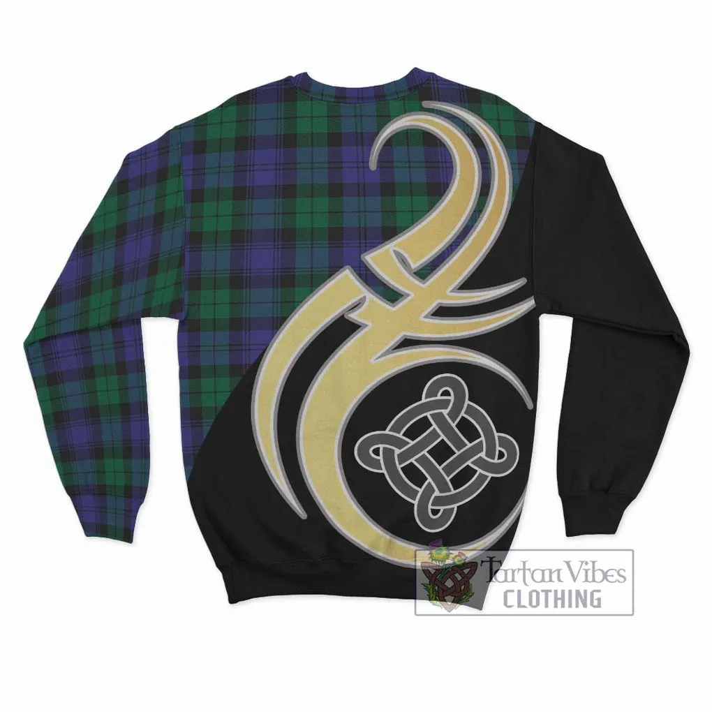 Black Watch Modern Tartan Sweatshirt with Family Crest and Celtic Symbol Style