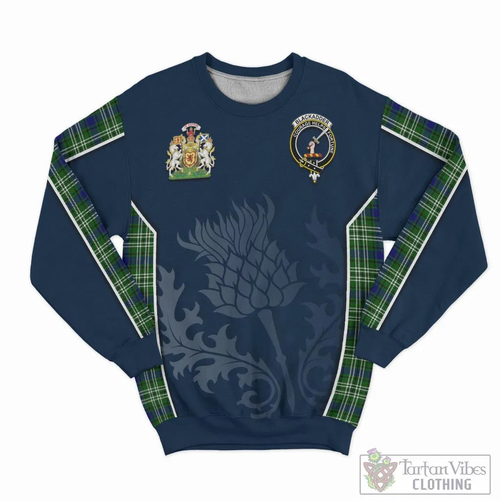 Blackadder Tartan Sweatshirt with Family Crest and Scottish Thistle Vibes Sport Style