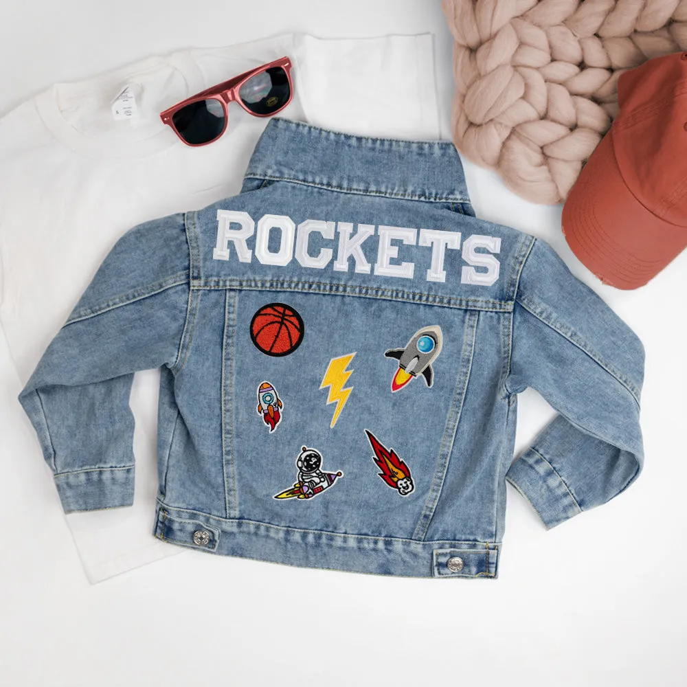 (Blue Denim) Custom Sports Denim Jacket with Patches