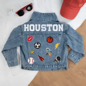 (Blue Denim) Custom Sports Denim Jacket with Patches