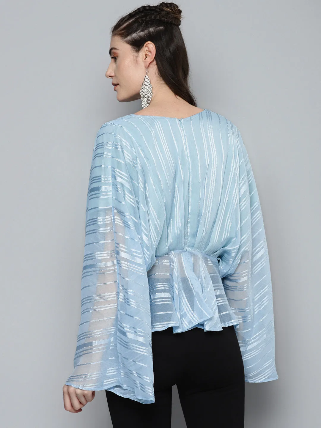 Blue Lurex Kimono Top