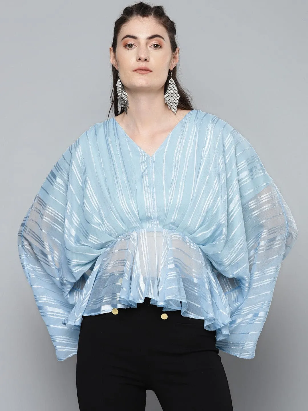 Blue Lurex Kimono Top