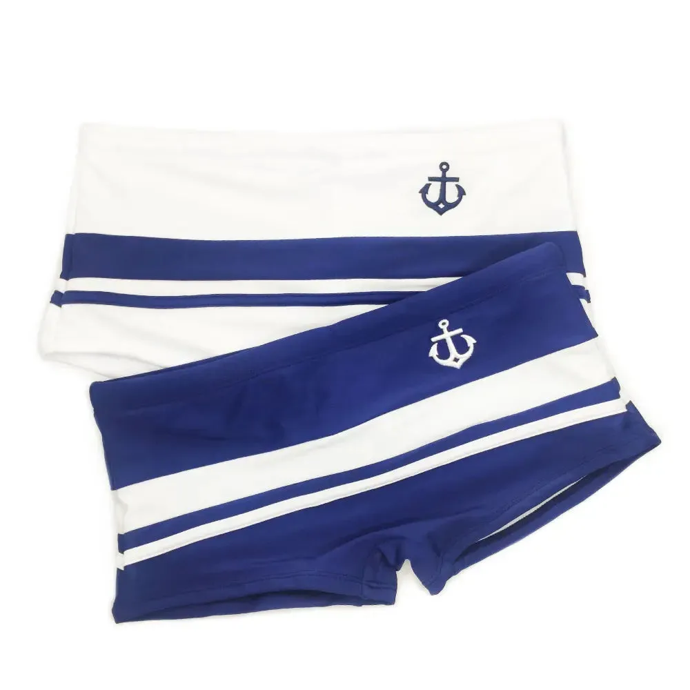 Blue White Stripes Polyester Spandex Boxer