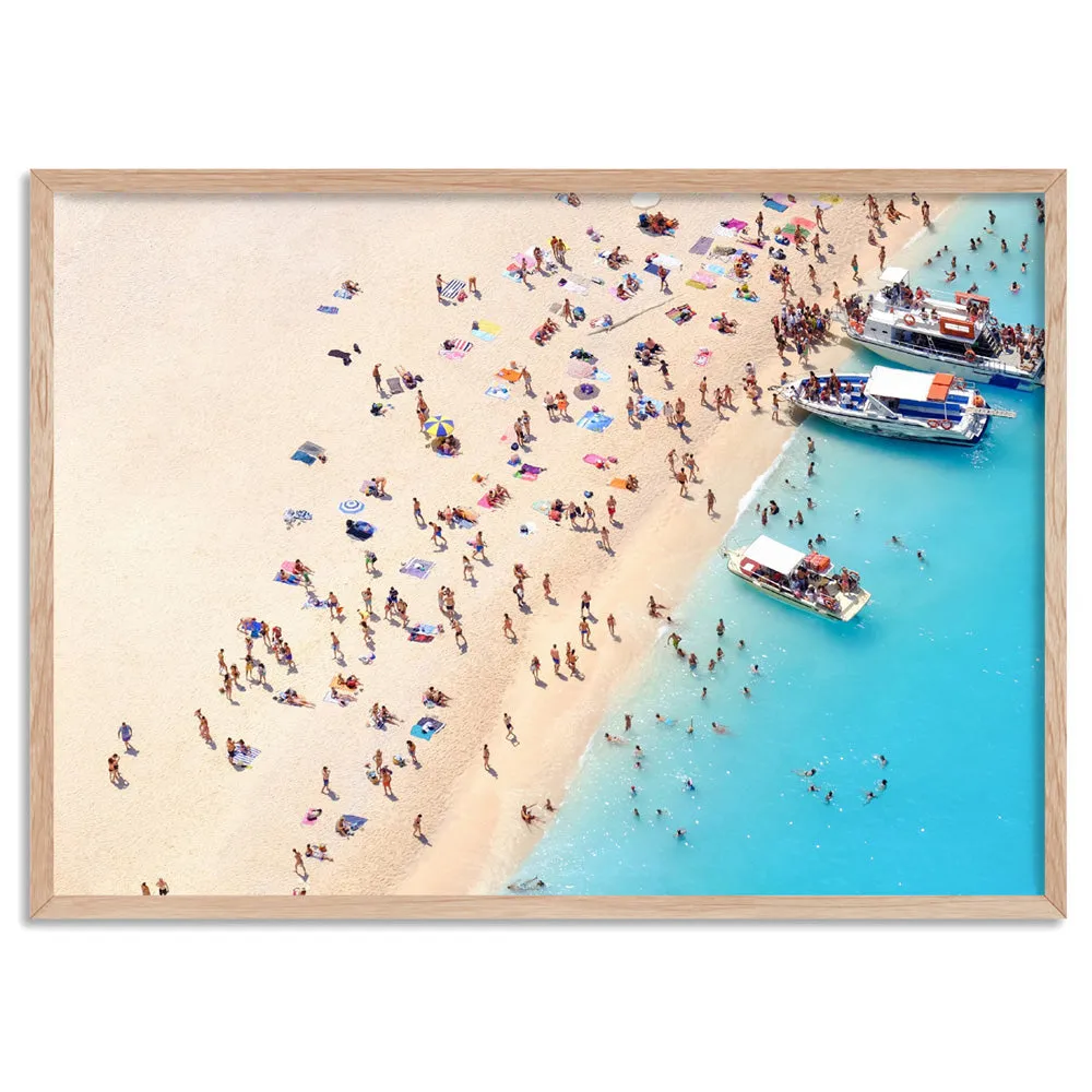 Boats Docking on Crowded Summer Beach - Art Print