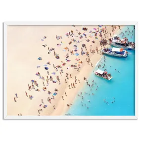 Boats Docking on Crowded Summer Beach - Art Print