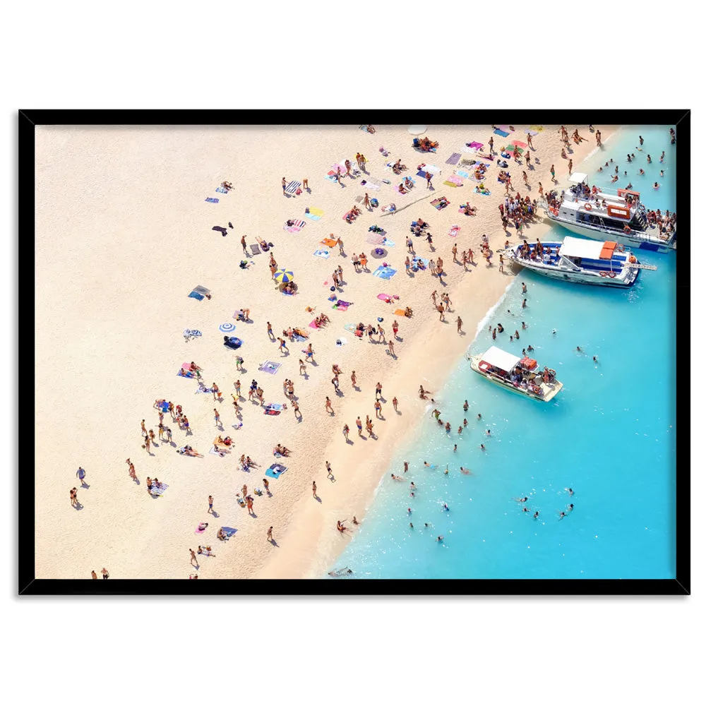 Boats Docking on Crowded Summer Beach - Art Print