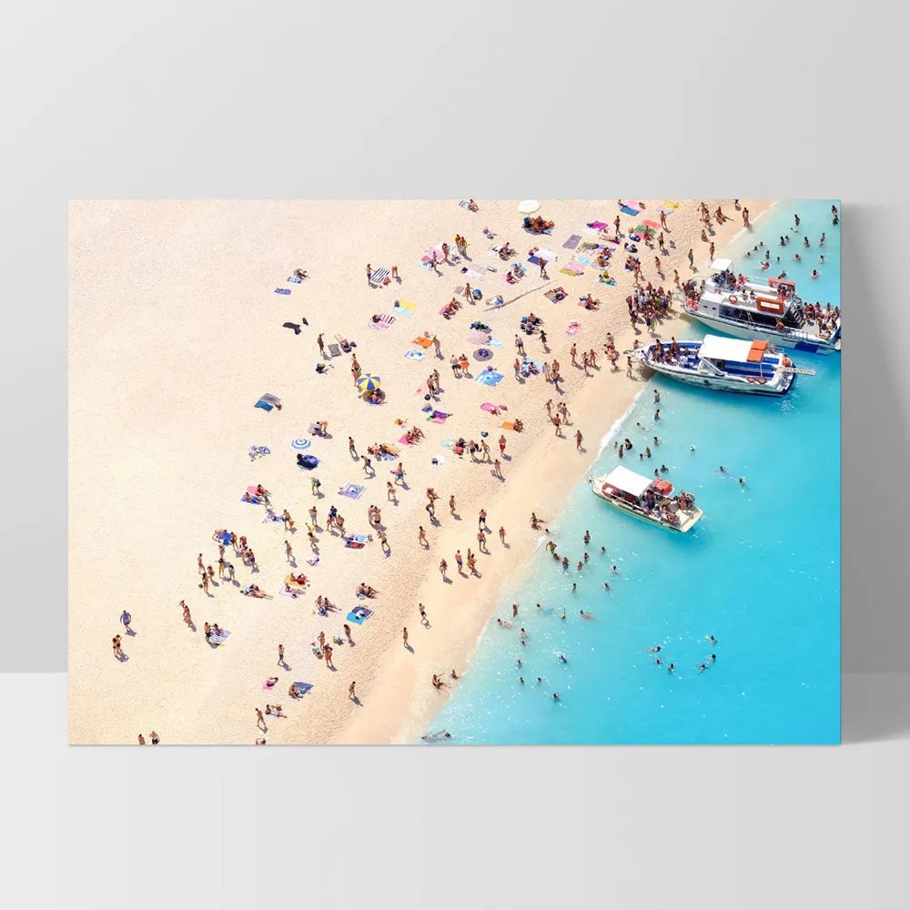 Boats Docking on Crowded Summer Beach - Art Print