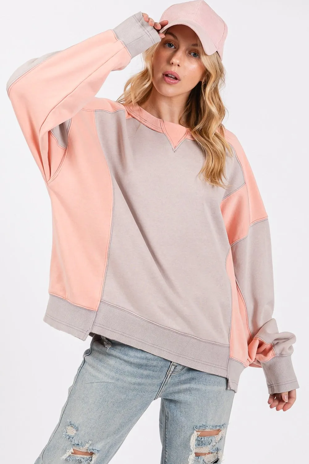 Bohemian Color Block Round Neck Sweatshirt