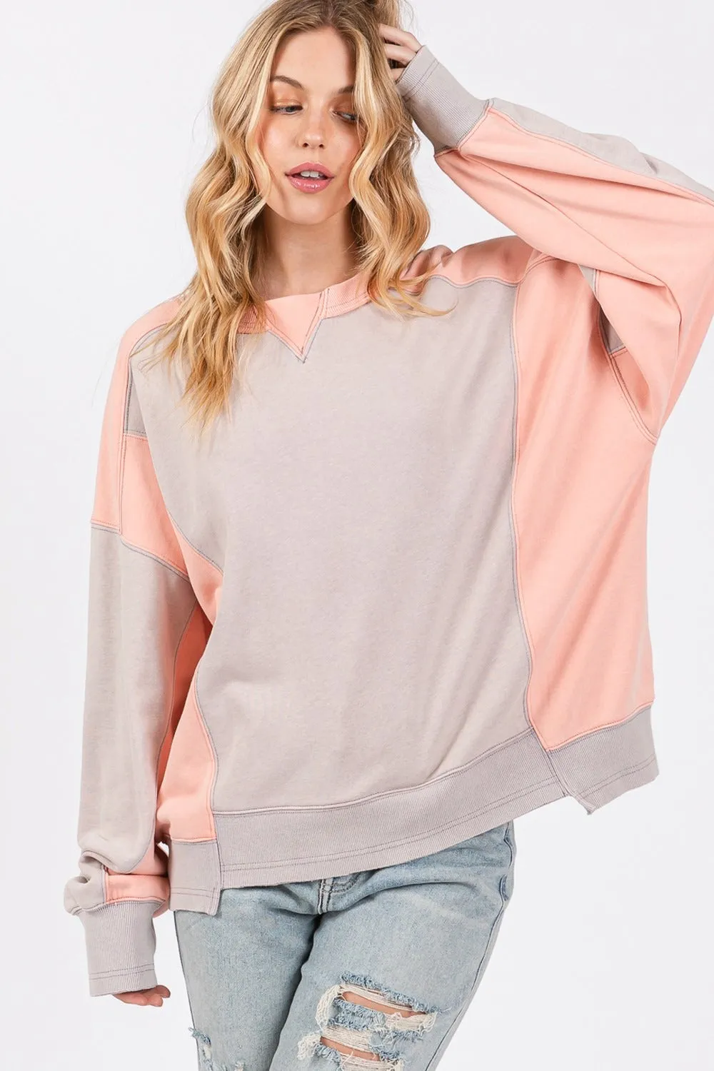 Bohemian Color Block Round Neck Sweatshirt