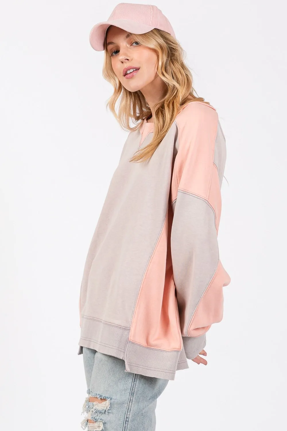 Bohemian Color Block Round Neck Sweatshirt