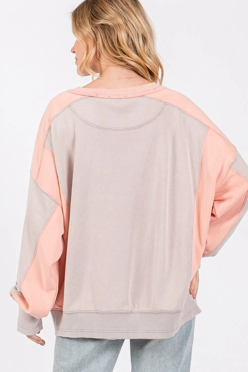 Bohemian Color Block Round Neck Sweatshirt