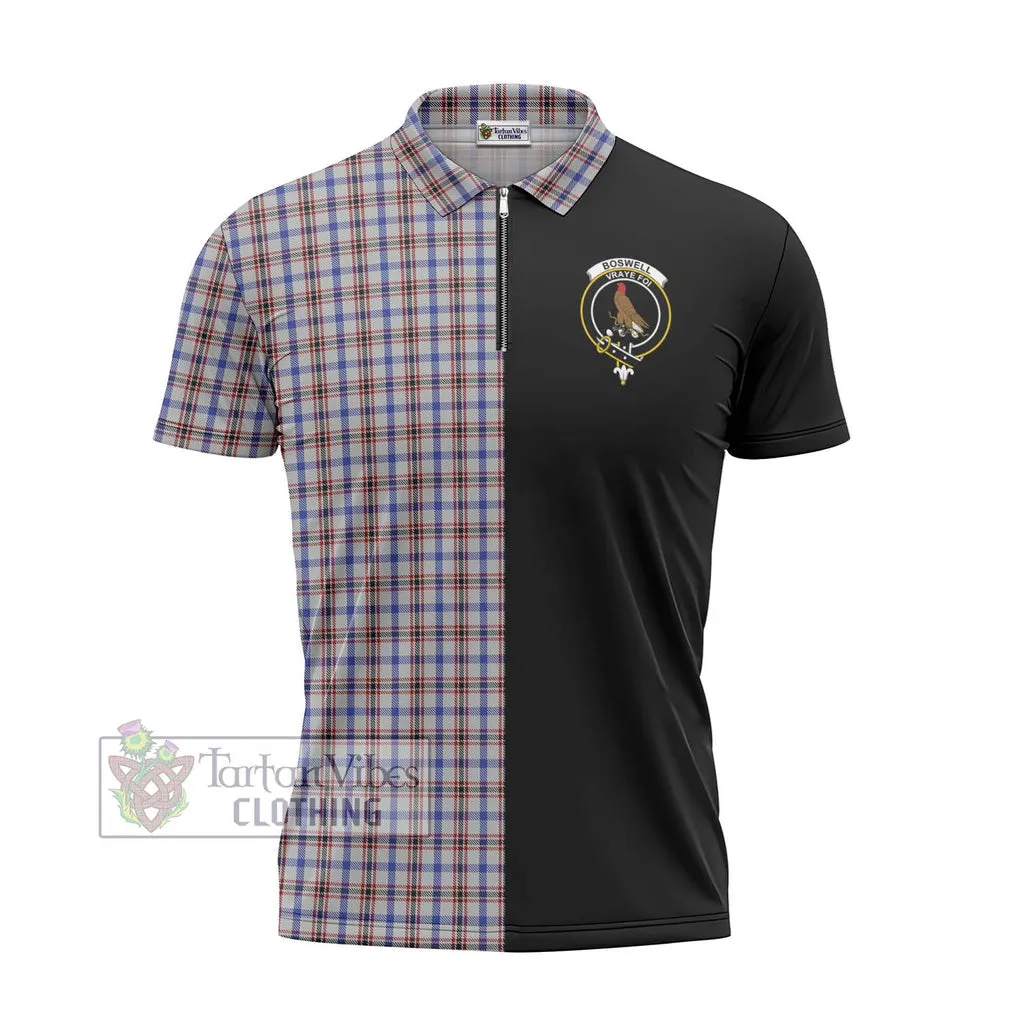 Boswell Tartan Zipper Polo Shirt with Family Crest and Half Of Me Style