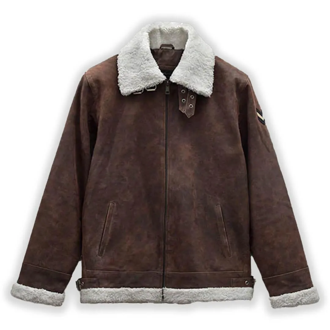 Brown Aviator Shearling Bomber Leather Jacket