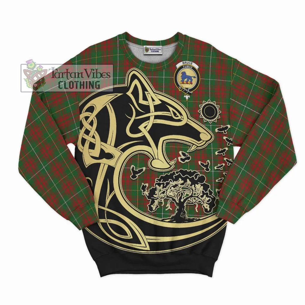 Bruce Hunting Tartan Sweatshirt with Family Crest Celtic Wolf Style