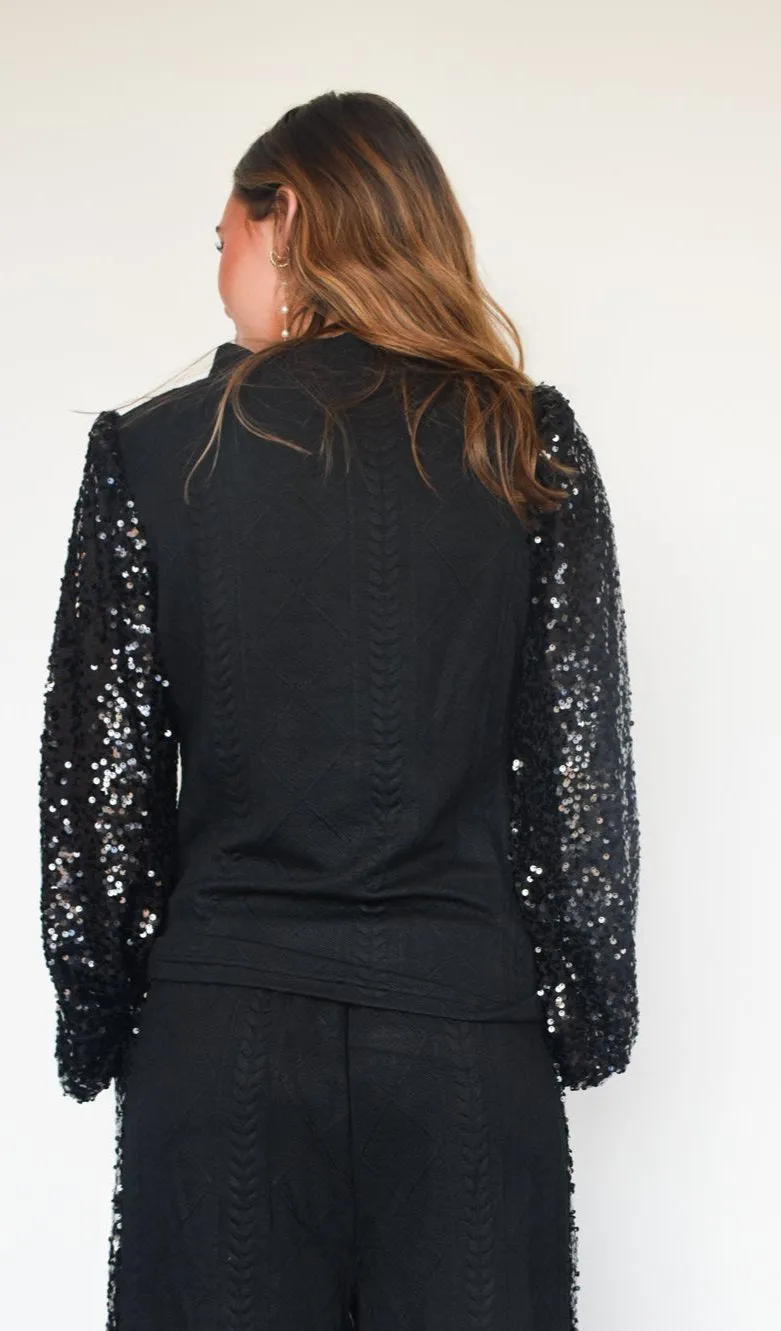 Bubble Sleeve Rhinestone Top