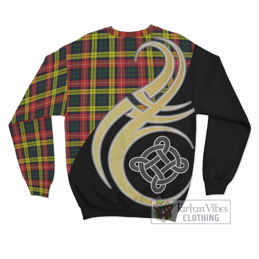 Buchanan Modern Tartan Sweatshirt with Family Crest and Celtic Symbol Style