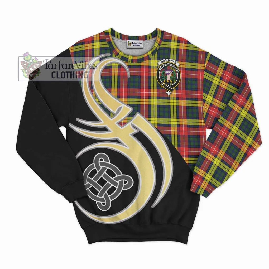 Buchanan Modern Tartan Sweatshirt with Family Crest and Celtic Symbol Style