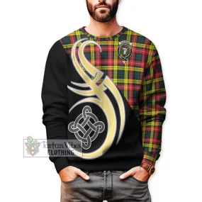 Buchanan Modern Tartan Sweatshirt with Family Crest and Celtic Symbol Style