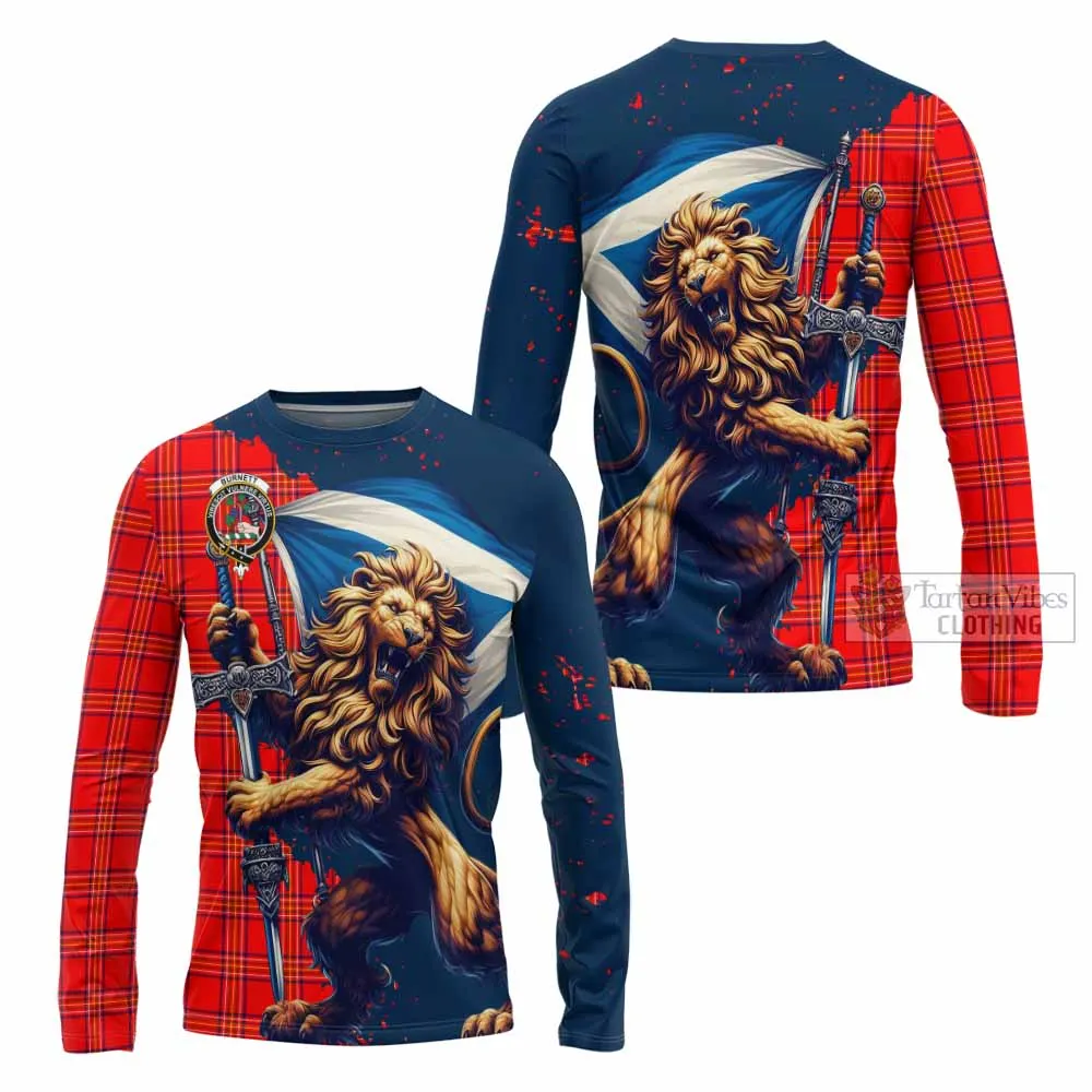 Burnett Tartan Family Crest Long Sleeve T-Shirt with Scottish Majestic Lion