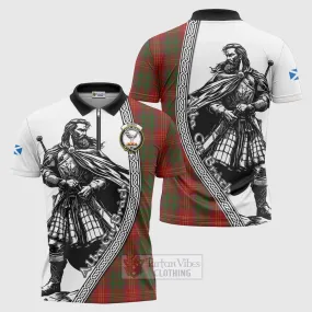 Burns Tartan Clan Crest Zipper Polo Shirt with Highlander Warrior Celtic Style