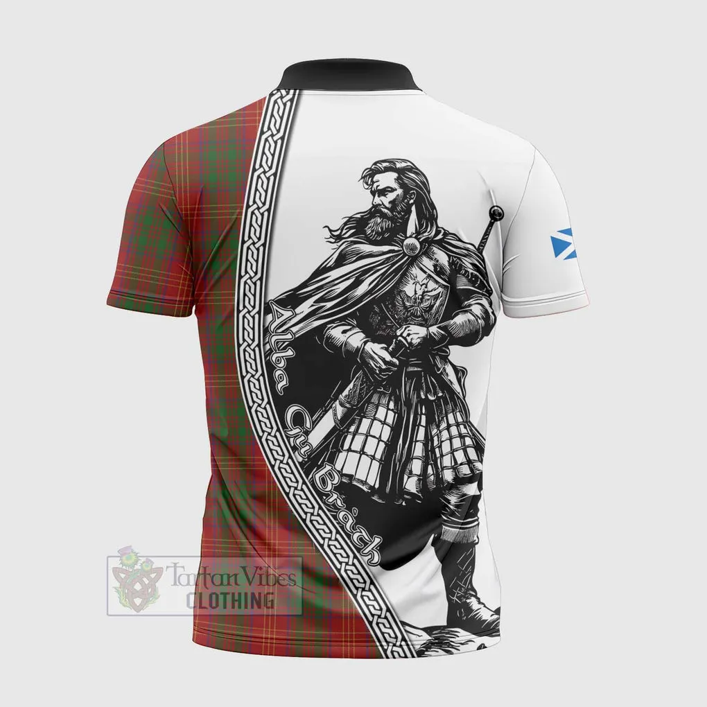 Burns Tartan Clan Crest Zipper Polo Shirt with Highlander Warrior Celtic Style