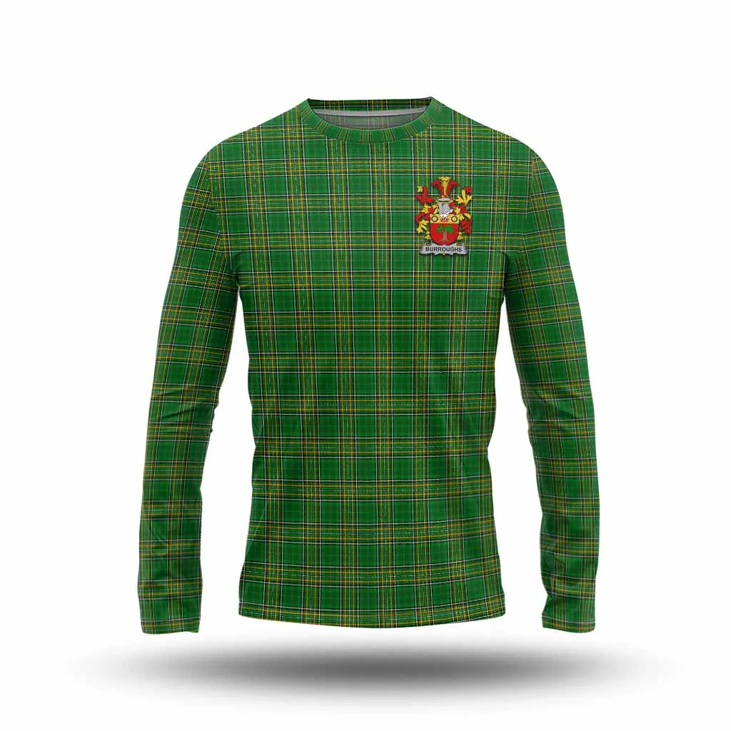 Burroughs Irish Clan Tartan Long Sleeve T-Shirt with Coat of Arms