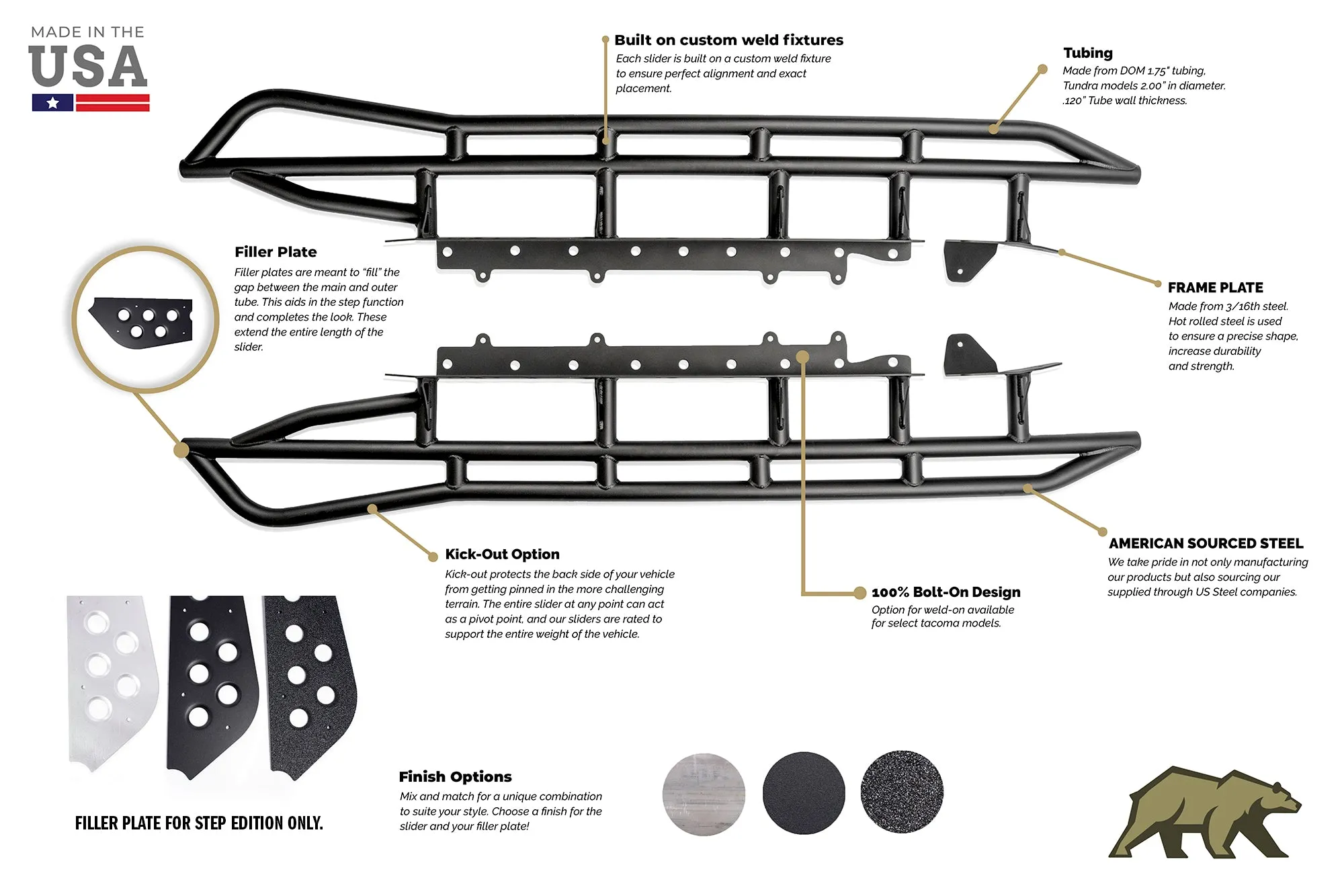 Cali Raised LED 2003-2009 Toyota 4runner Step Edition Bolt On Rock Sliders