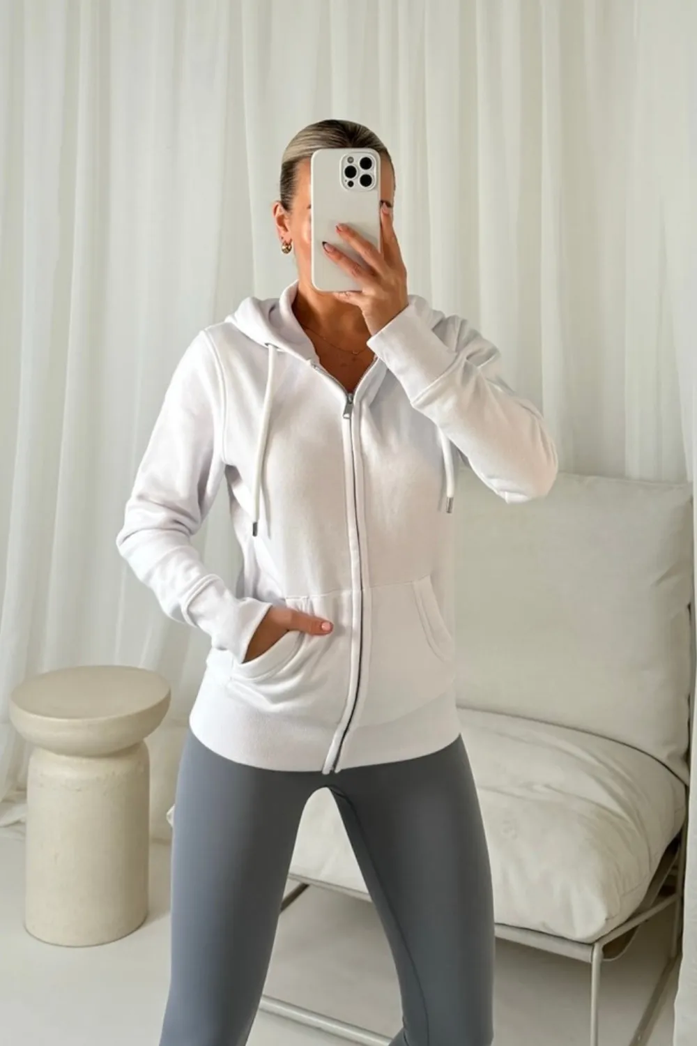 Carly white & dove grey zip up sweater and ultimate legging set