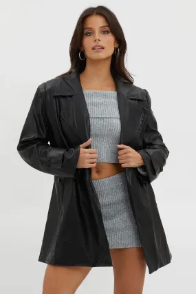 Casanova Girl Faux Leather Trench Coat Jacket Black