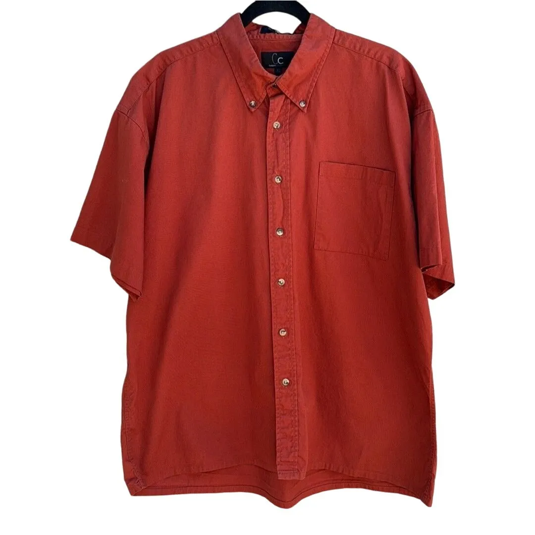 Cassini Collection Men's Button Collar Short Sleeve Orange Button-Down Shirt XL