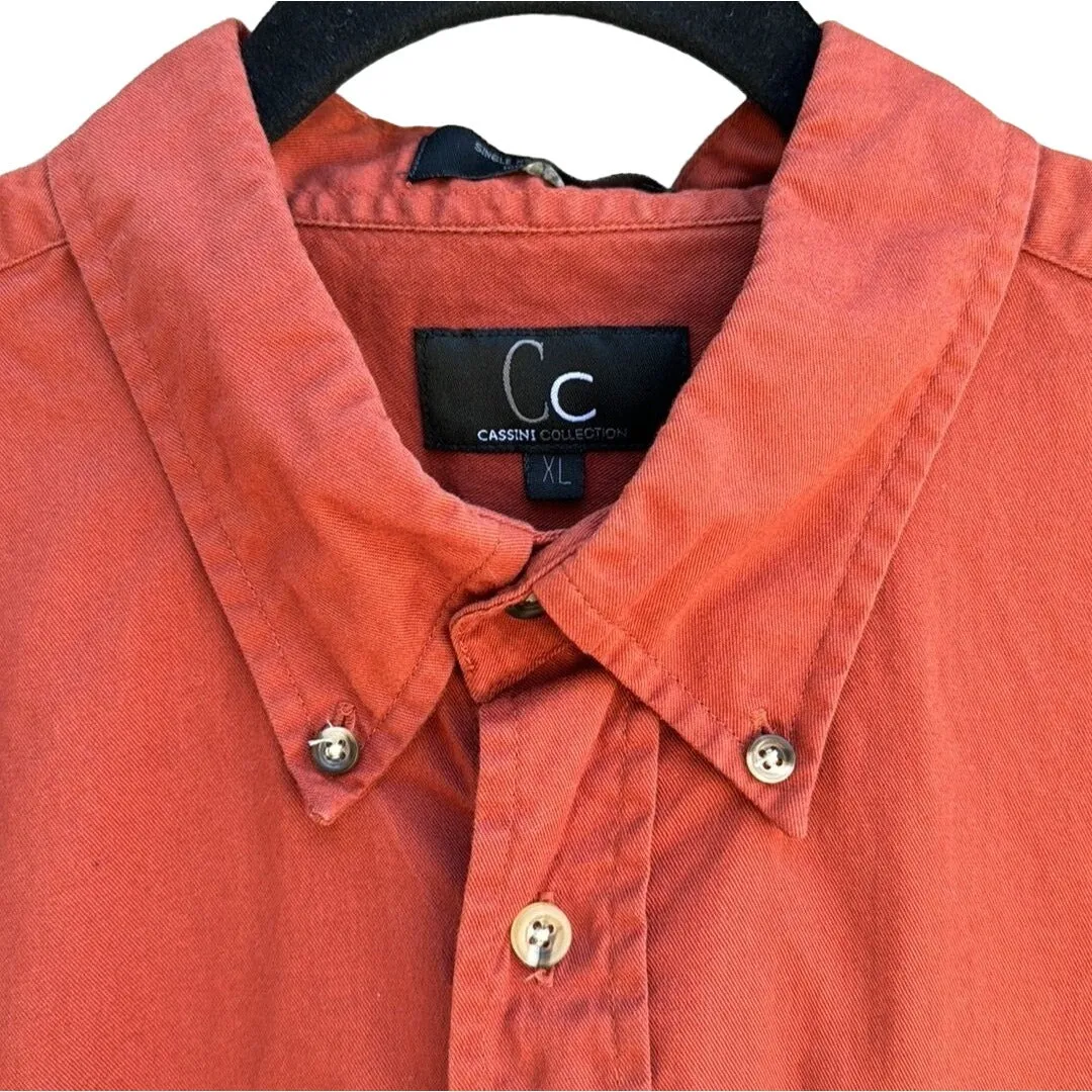 Cassini Collection Men's Button Collar Short Sleeve Orange Button-Down Shirt XL