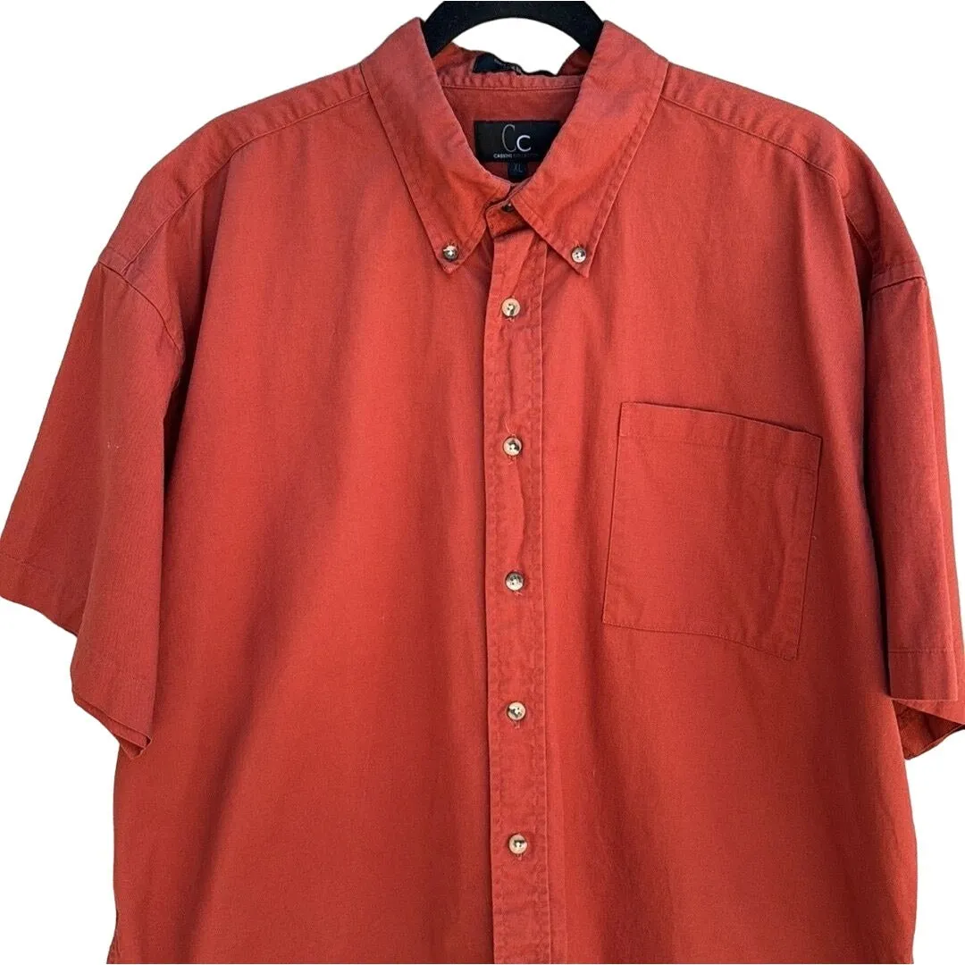 Cassini Collection Men's Button Collar Short Sleeve Orange Button-Down Shirt XL