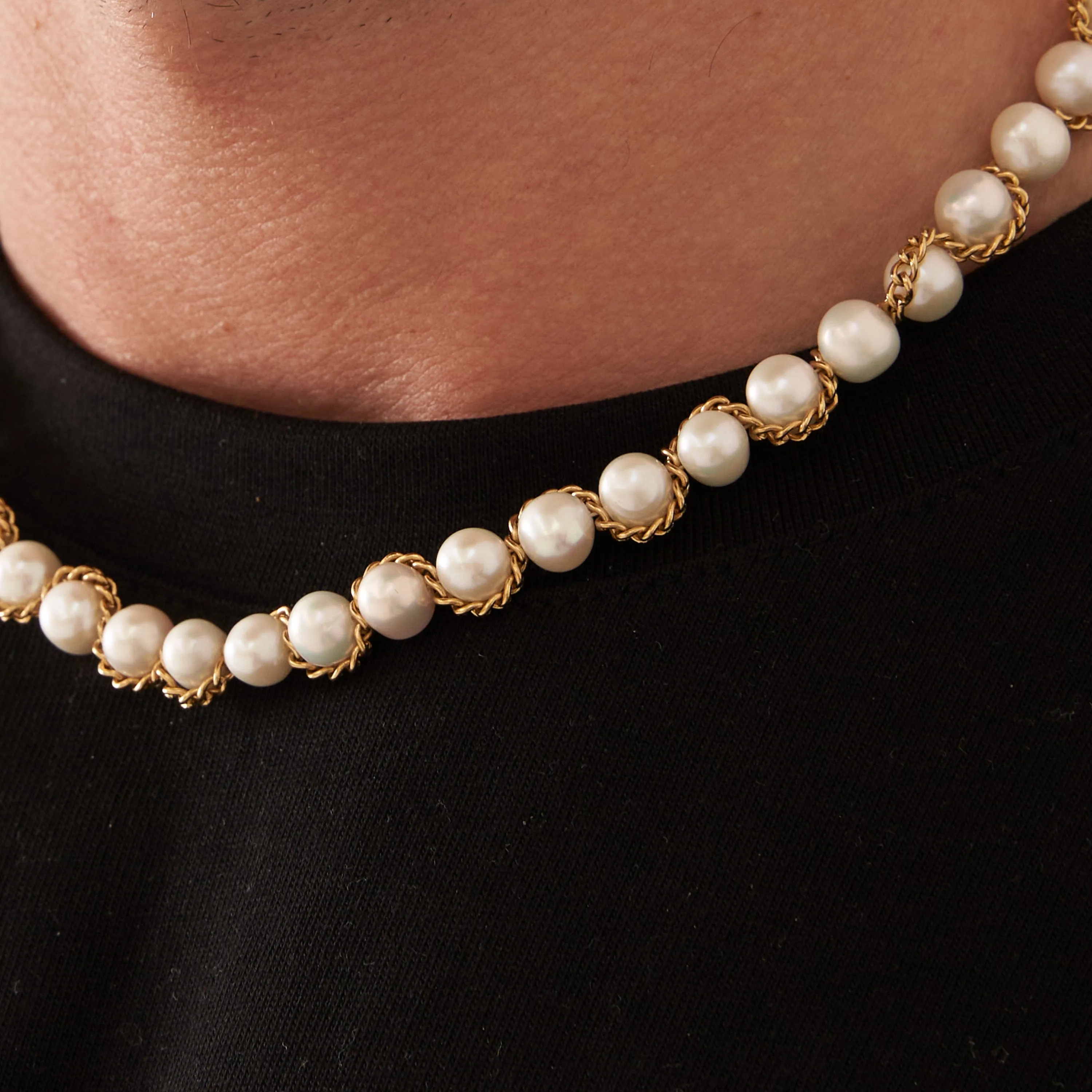 Chain Wrap Real Pearl Necklace (Gold)