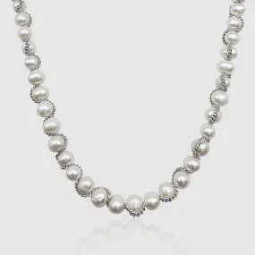 Chain Wrap Real Pearl Necklace (Silver)