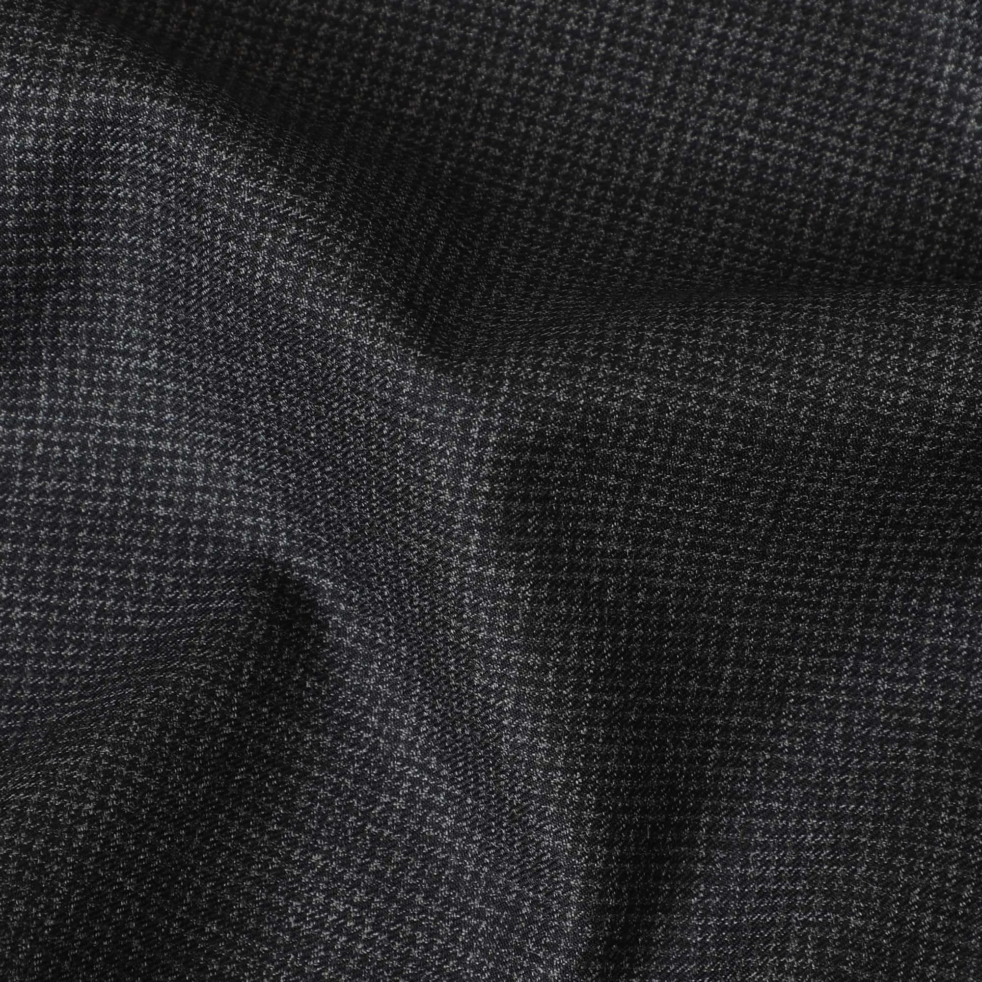 Charcoal grey Premium super 120's English wool suiting fabric with black self design-D11439