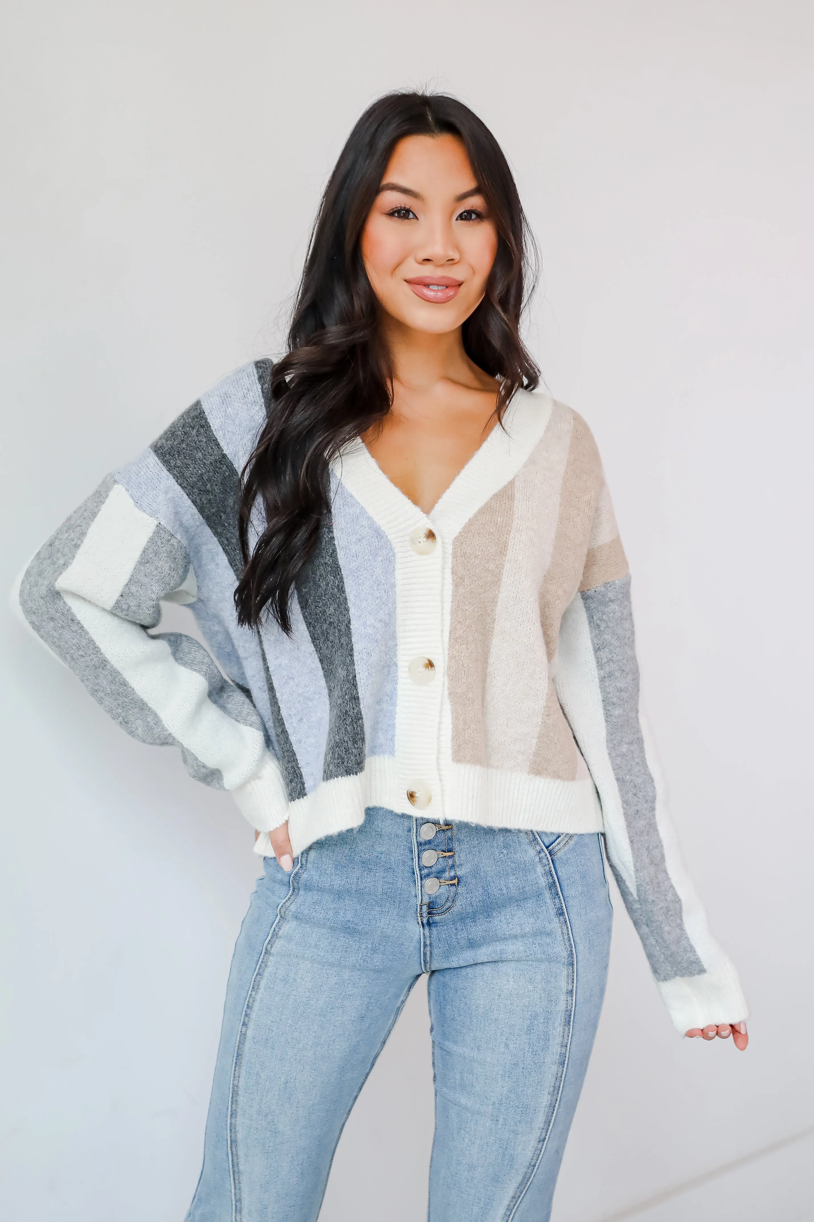 Classically Cozy Striped Color Block Sweater Cardigan