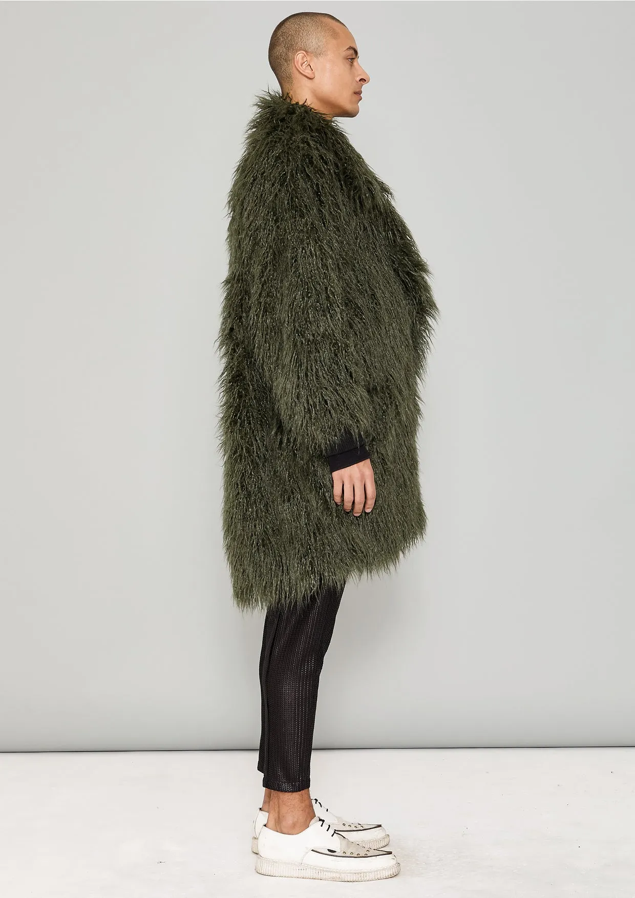 COAT FUR LINING - FAUX FUR SHAGGY dark green