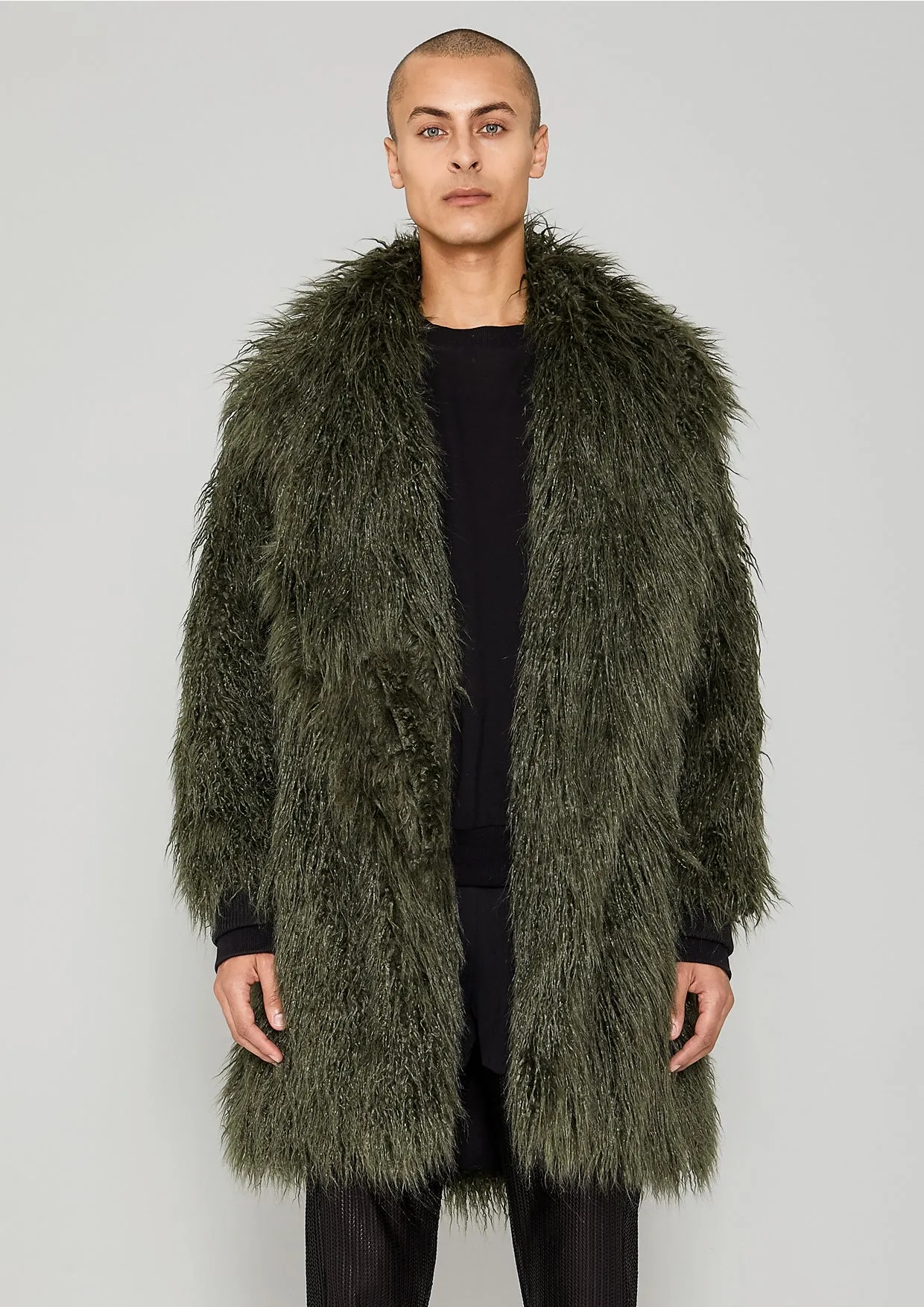 COAT FUR LINING - FAUX FUR SHAGGY dark green