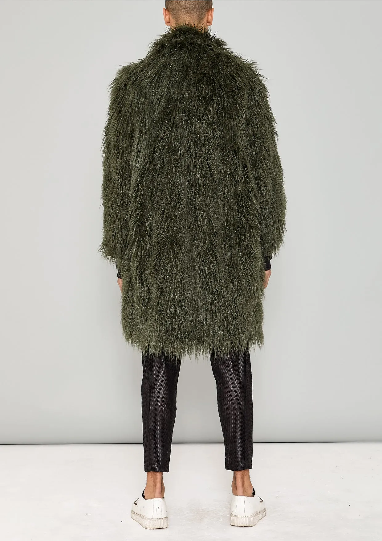 COAT FUR LINING - FAUX FUR SHAGGY dark green