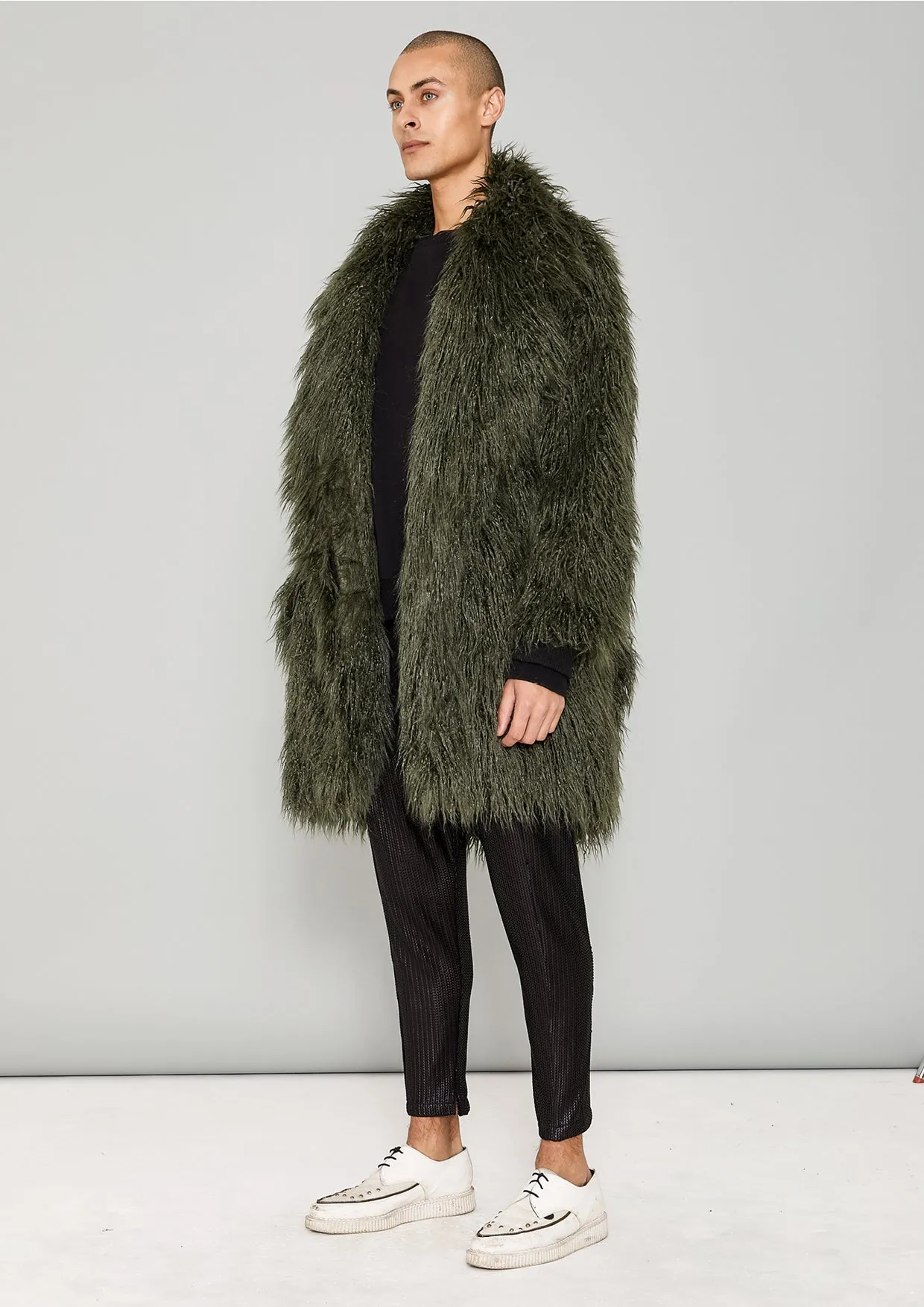 COAT FUR LINING - FAUX FUR SHAGGY dark green