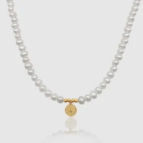 Compass Real Pearl Necklace (Gold)